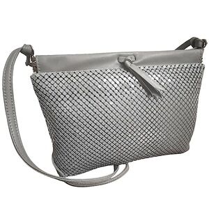 Whiting & Davis Purse Vintage 1980s gray metal mesh faux leather strap trim